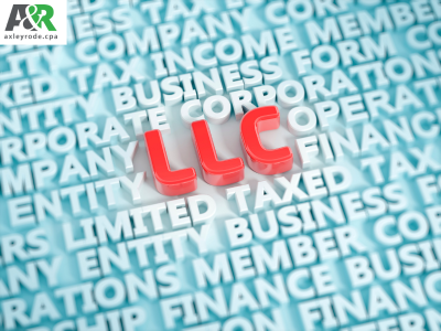 LLC in Red block letters, Benefits of LLC in the background